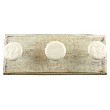 Cream Flower Ceramic Wooden Hook